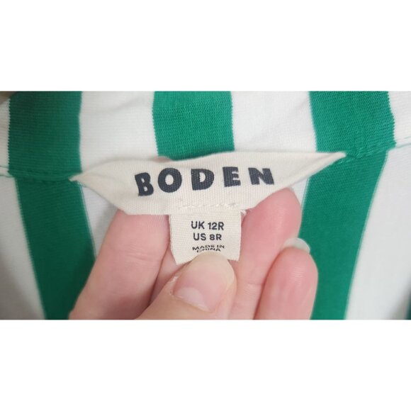Boden Women's Sz. 8 Green & White Stripe Midi Button Down Dress - Picture 2 of 6